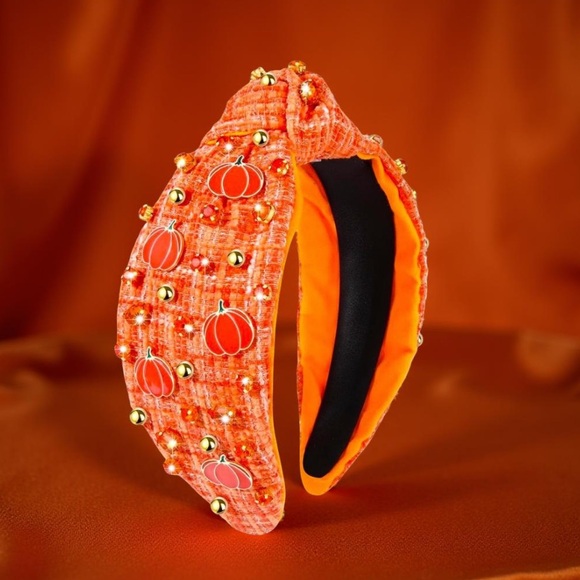Pumpkin Headbands Embellished With Enameled Pumpkin & Crystals NEW - Picture 6 of 14